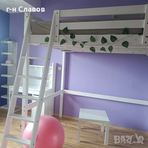 IKEA двуетажно с надстройка легло с матрак и под матрак. Материал дърво, снимка 4 - Спални и легла - 56168500