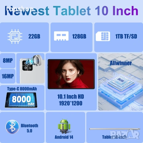 НОВ 2-в-1 Таблет-Лаптоп 10" MIRGAMO – Android 14 – 22GB RAM / 128GB – Full HD – Netflix HD, снимка 2 - Таблети - 53407708