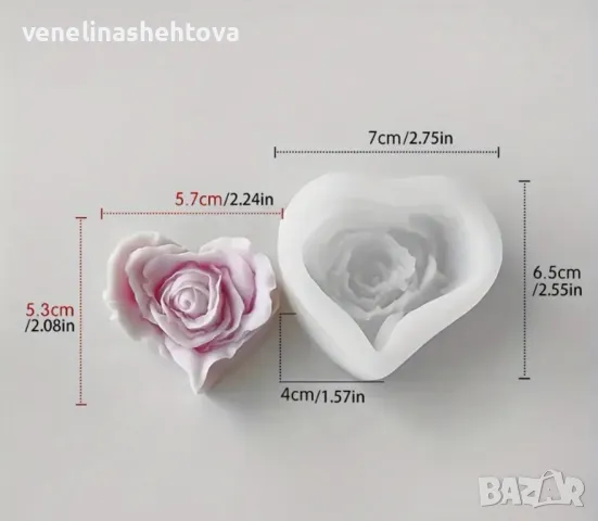 3D цвете роза сърце Силиконов молд форма за свещи гипс сапун форма за фондан за декорация на торта , снимка 4 - Форми - 48806267