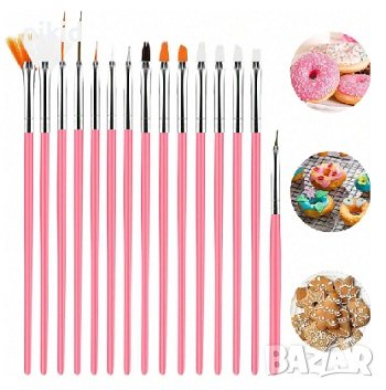 15 бр сет фини тънки тънка четка четки и точкатор сладкарски декорация торта и маникюр нокти, снимка 6 - Други - 44210784