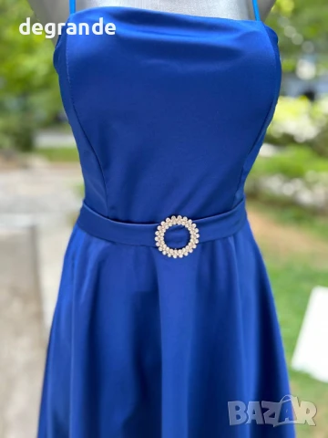 Луксозни сатенени рокли в Синьо светло синьо и Бяло, снимка 4 - Рокли - 51099500