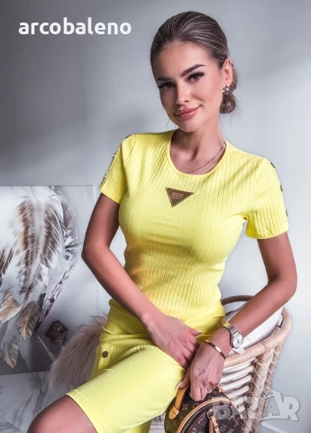 Елегантна дамска оребрена памучна рокля с дължина до коляното INEZ, снимка 3 - Рокли - 50968568