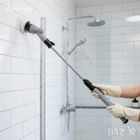 Водоустойчива електрическа почистваща четка с литиево-йонна батерия и регулируема дръжка, снимка 4 - Други стоки за дома - 53556726