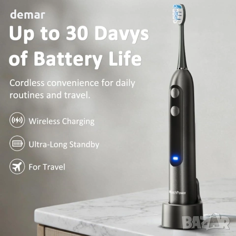 Marchpower 3-в-1 звукова електрическа четка за зъби със зъбен душ и вибрация под ъгъл 46°, снимка 5 - Други - 53707215