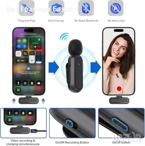 Нов Безжичен лавалиер микрофон с шумопотискане и дълъг живот на батерията, снимка 3 - Микрофони - 47278472