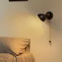 Нова Черна стенна лампа с дървена основа и издърпващ ключ, E14 база, снимка 2