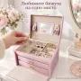 Розова кутия за бижута с огледало и ключ, снимка 2