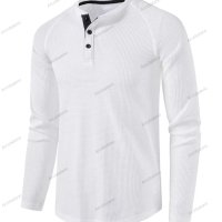 Мъжка едноцветна вафлена тениска с дълъг ръкав Henley, 8цвята - 023, снимка 6 - Тениски - 42069624
