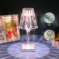 Кристална диамантена настолна лампа Leroxo, 3-посочна лампа за смяна на цвета, нощна лампа от акриле, снимка 7 - Лед осветление - 41806645