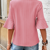 Дамска блуза в розов цвят, с широки ръкави и ефектна текстура, снимка 2 - Тениски - 44761653