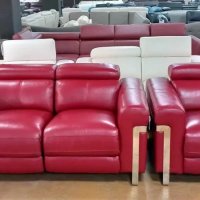 Червен комплект двойка и фотьойл с електрически релакс механизъм, снимка 9 - Дивани и мека мебел - 40283151