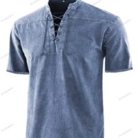 Мъжка едноцветна риза с къс ръкав с връзки, 8цвята - 023, снимка 8 - Ризи - 40761078