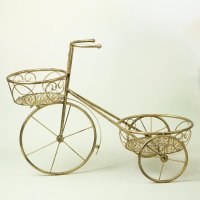 Поставка за 2 саксии - Велосипед, метална в златно, снимка 2 - Декорация за дома - 40898701