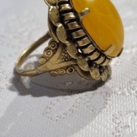 Старинен пръстен с кехлибар , снимка 3 - Антикварни и старинни предмети - 44296195