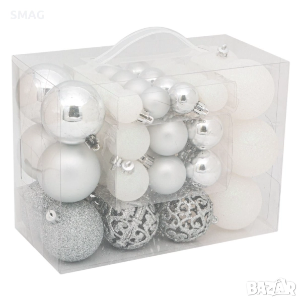 Комплект коледни топки сребристи и бели 3–6 см 50 бр._1184596, снимка 1