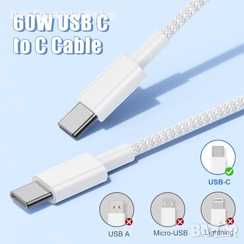 Нови 2 броя USB-C Кабел за Бързо Зареждане 60W, 2м, за iPhone и MacBook, снимка 1