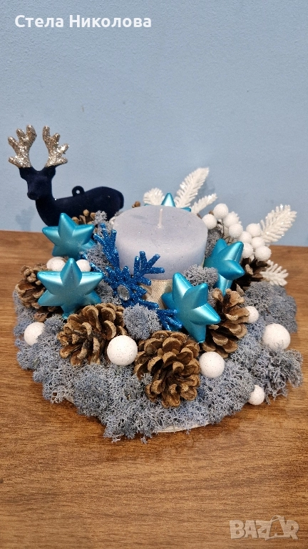 Ръчно изработени Коледни свещници и декорации със скандинавски мъх, снимка 1