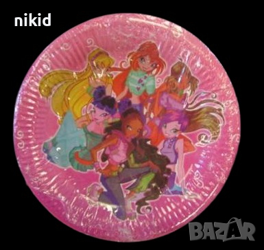 winx Уинкс 10 бр розови картонени парти чинии чинийки, снимка 1