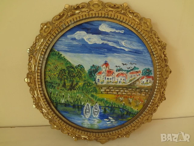 Овална картина с бронзова рамка, снимка 1