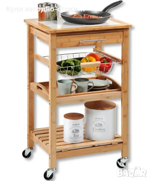 Кasper помощна маса, количка за сервиране бамбук масив, снимка 1