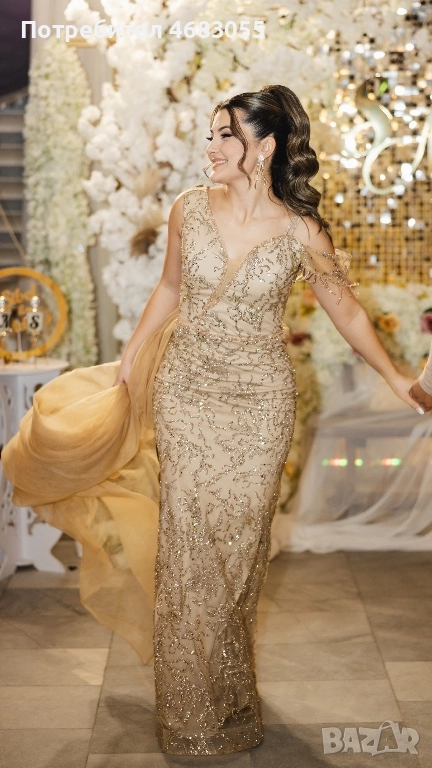 Официална/Бална рокля S/M – златисто-бежова, снимка 1