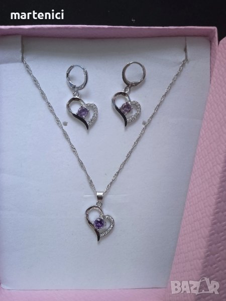 Нов, сребърен комплект със сърца. И кутия., снимка 1