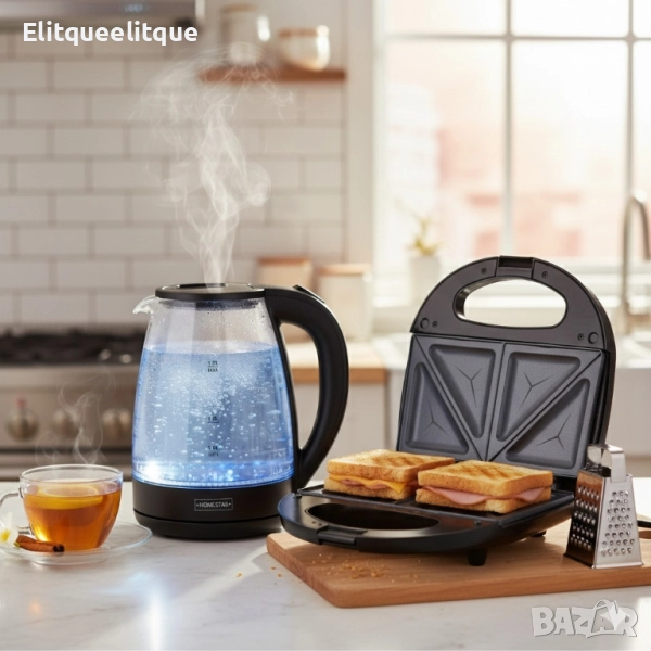 Комплект Тостер Royal Swiss SLS1057C + Електрическа кана Homestar – Ексклузивна промоция за вкусна , снимка 1