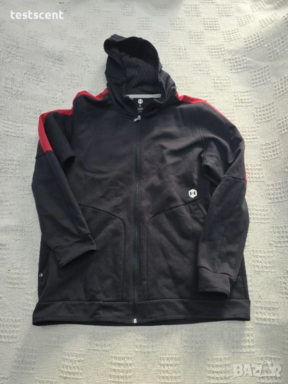 Under Armour мъжки суичър с цип и качулка – XL – Черен с червени детайли black red, снимка 1