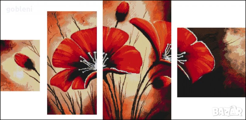 гоблен - триптих "ТОПЛИ МАКОВЕ" Д 46;размери/60*40/см.; 25 цвята;64 лв., снимка 1