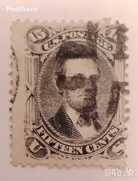 1863 САЩ Линкълн 15 цента пощенска марка Много рядка с много висока каталожна стойност , снимка 1
