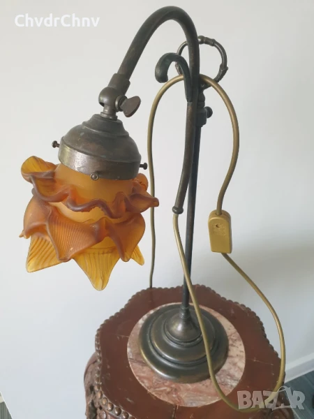 FD Bolletta 44см/Арт Деко стара италианска настолна лампа/бронз и стъкло, снимка 1