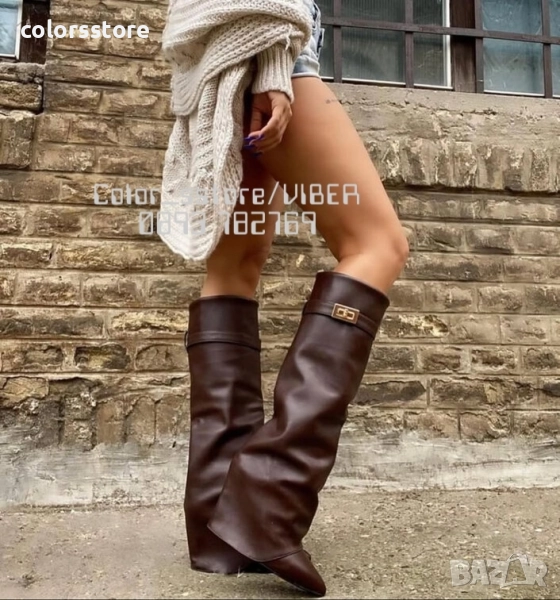 Ботуши на платформа - тъмнокафява кожа - K-40 , снимка 1