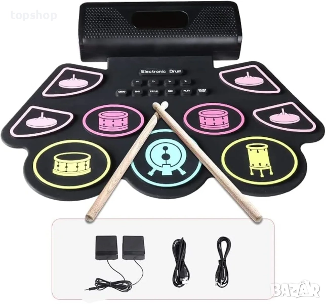Нов Преносим електрически барабанен комплект COOLMUSIC, сгъваем барабанен пад Coolmusic, електро..., снимка 1