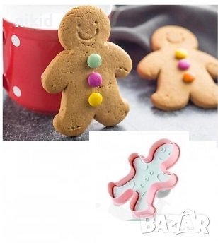 Голямо Джинджифилово човече пластмасов резец форма с бутало за сладки фондан тесто, снимка 1