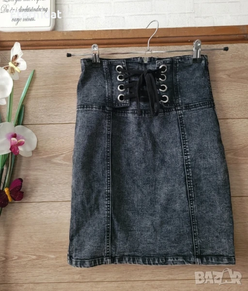 Черна дънкова пола висока талия , снимка 1