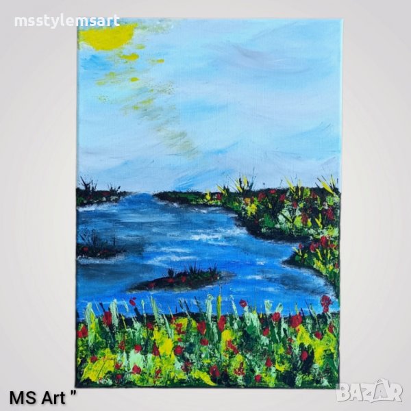 Цветя край езерото " Абстрактна картина , снимка 1