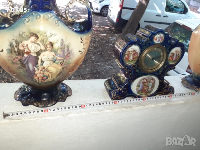 Невероятен стар английски часовник кобалт с позлата две вази, снимка 11 - Антикварни и старинни предмети - 53461054