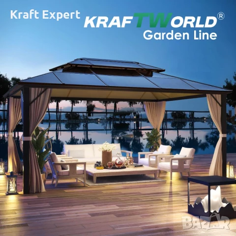 Луксозна Шатра KraftWorld Tenerife – 3×4 м с Твърд Покрив,Мрежа и Завеси, снимка 18 - Градински мебели, декорация  - 51206305