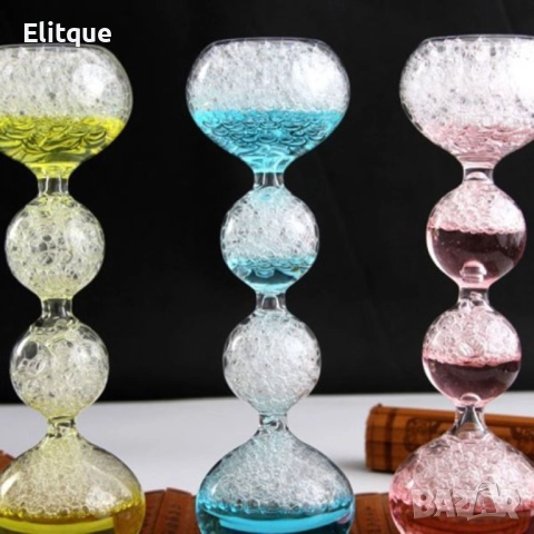 Елегантен стъклен, цветен таймер – тип „пясъчен часовник“  с мехурчета SL4, снимка 2 - Други стоки за дома - 52816373