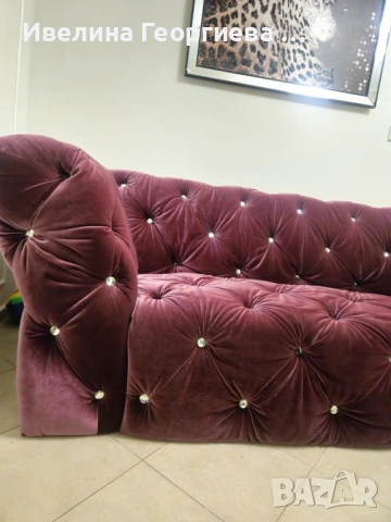 Триместен диван кадифе, снимка 5 - Дивани и мека мебел - 53582659