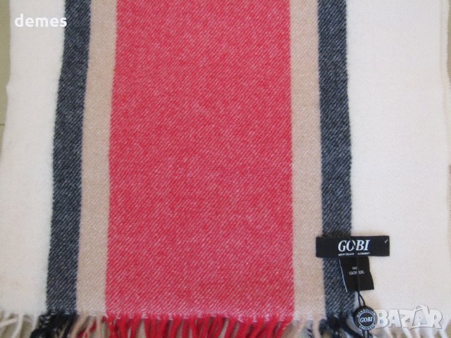 Фин шал 100% кашмир, райе бяло и  червено, Монголия, снимка 4 - Шалове - 35797180