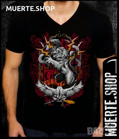 Черна тениска с щампа LION SNAKE OWL