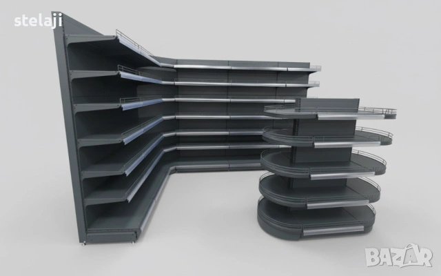 Крайстенни стелажи с ъгъл (ъглов стелаж), метални стелажи, оборудване