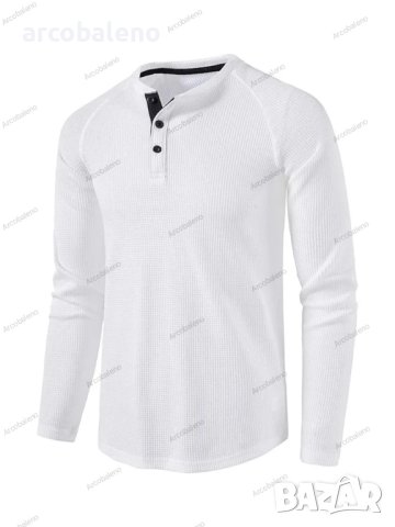 Мъжка едноцветна тениска с дълъг ръкав и копчета, 8цвята, снимка 6 - Тениски - 42069624