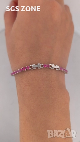 КЛАСИЧЕСКА ТЕНИС ГРИВНА ОТ 925 СТЕРИЛИНГ С РОЗОВ ТОПАЗ, снимка 7 - Гривни - 52710718