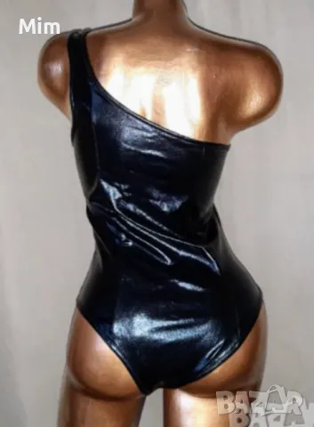 S/M Черно боди от еко кожа с цип, снимка 2 - Корсети, бюстиета, топове - 47543178