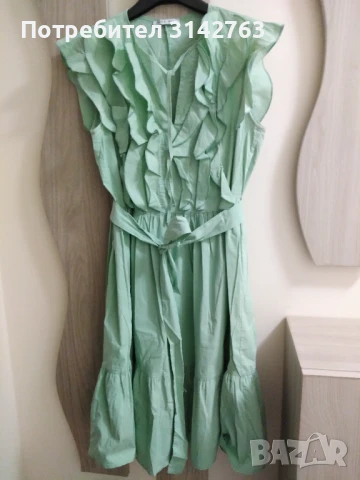 Памучна рокля,  цвят мента, L/XL, снимка 2 - Рокли - 50715468