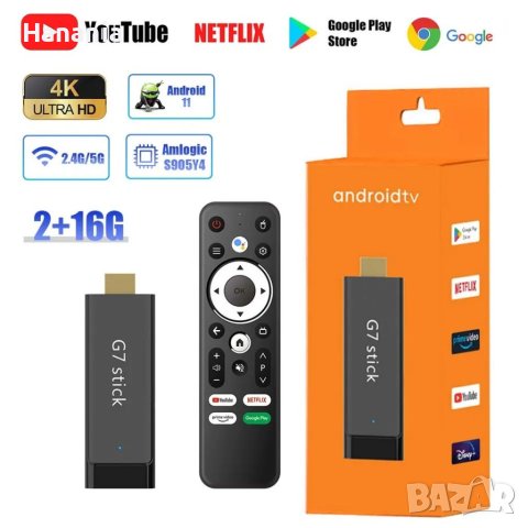 ТВ Стик G7 4K TV Stick, Smart Tv Box, Android TV 11, IPTV, Amlogic CPU