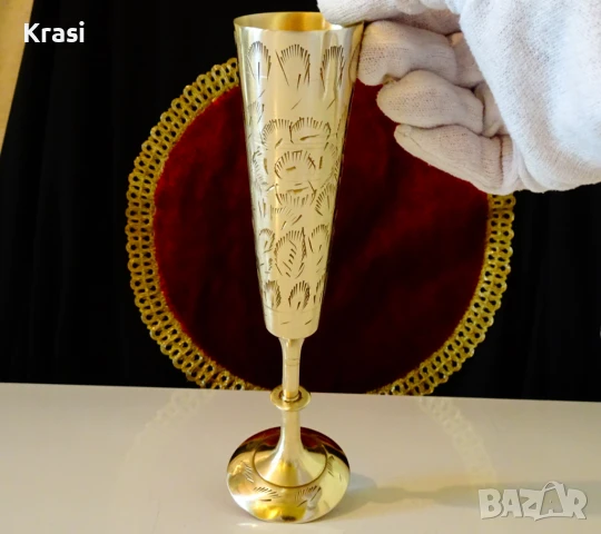 Бронзов бокал за вино 20 см.,200 мл.,гравиран. , снимка 2 - Антикварни и старинни предмети - 50909837