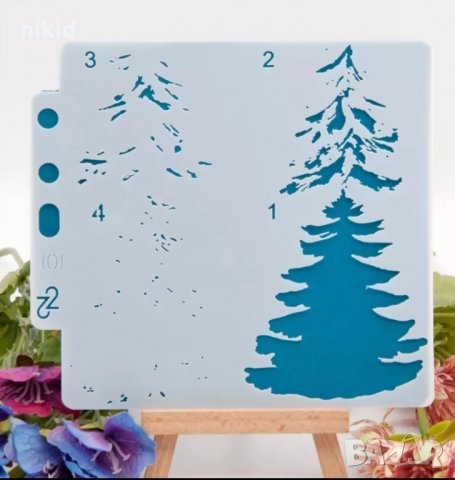 Елха Елхи Борчета дървета стенсил шаблон за спрей за торта украса Scrapbooking